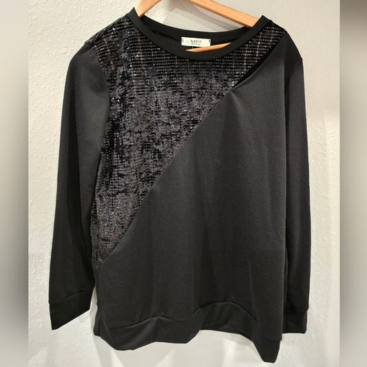 a.gain Black Sequin Embellished Cut-out Sweatshirt